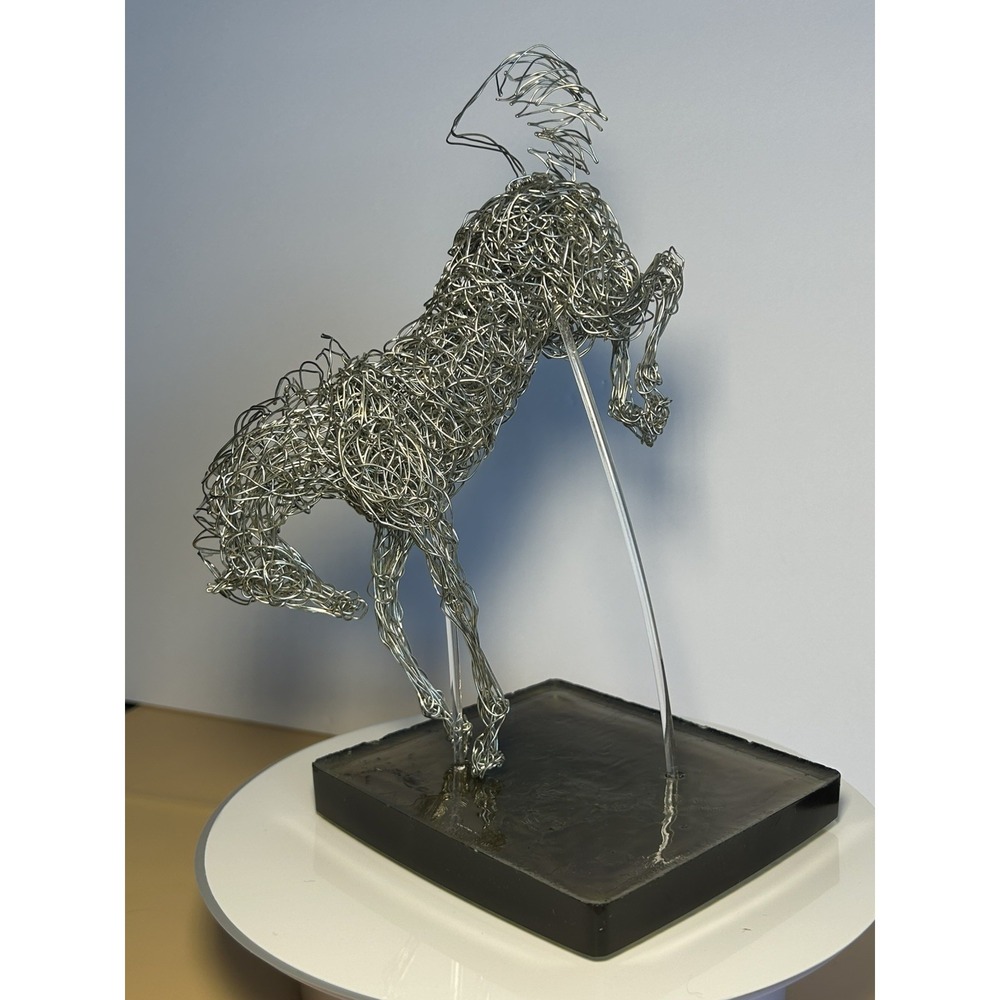 Handmade Silver-Tone Wire Bucking Horse Sculpture Equestrian Metal Art - Picture 1 of 14